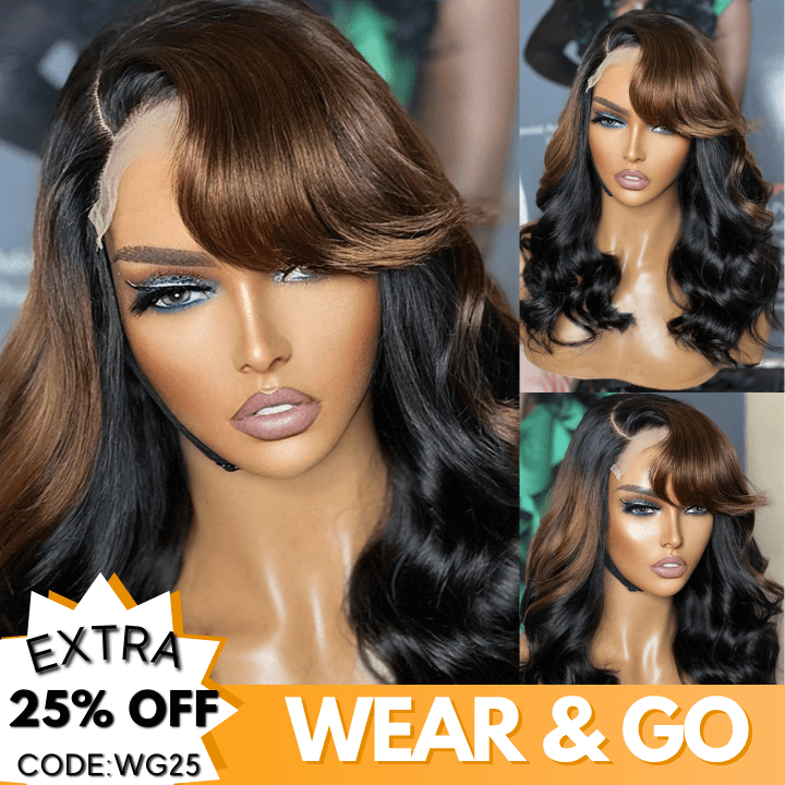 Funky Colored Wigs | Glueless 13x4/6x4.5 Money Piece Brown Mix Black Loose Wave Pre Cut HD Transaparent Lace Human Hair Wigs Daisy Hair