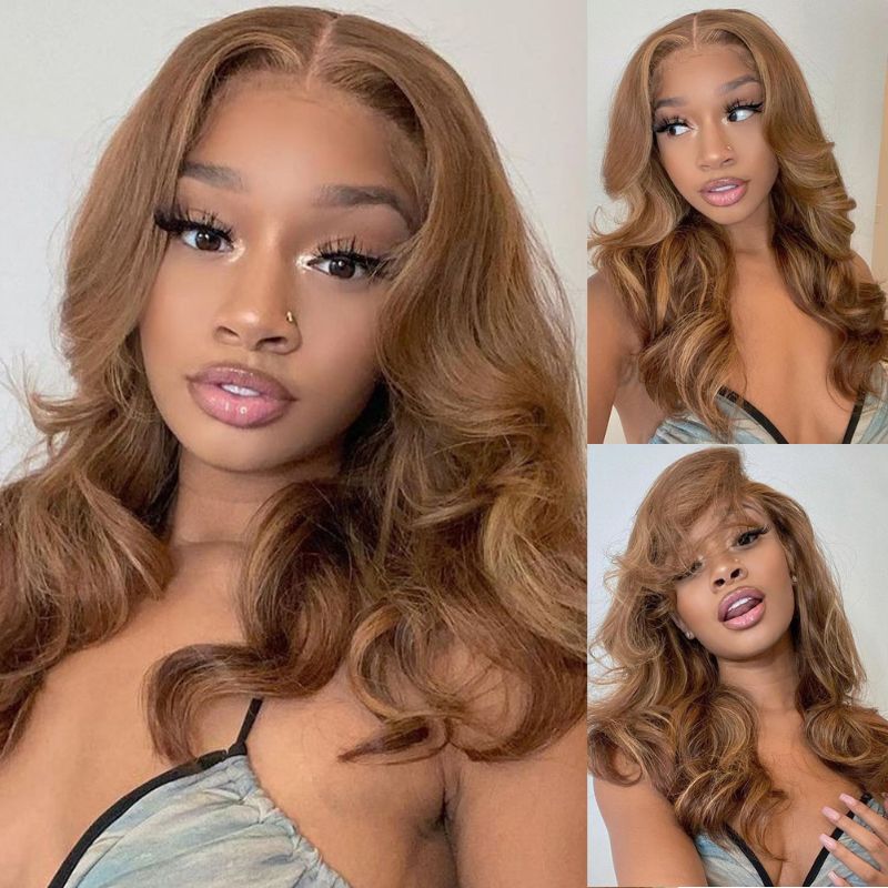 Brown Body Wave Human Hair Bob Wigs Colored Medium Length Transparent Lace Bob Wig Daisy Hair