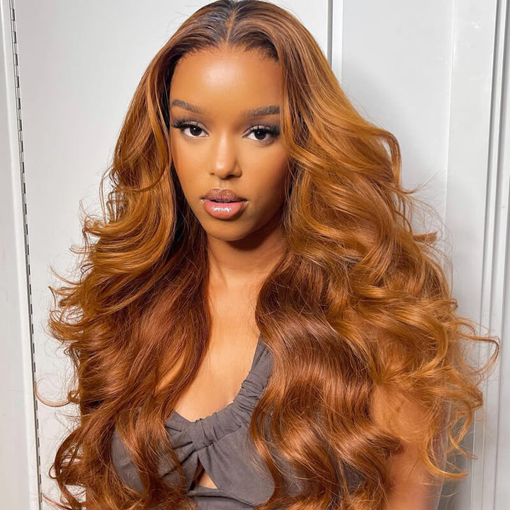 Ombre Brown Body Wave Human Hair HD Lace Front Wigs/Glueless 4x4 Closure Wigs Pre Plucked Hairline With Baby Hair- Daisy Hair