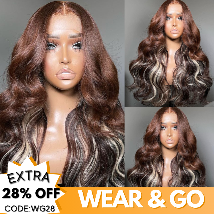 Funky Colored Wigs | Glueless 13x4/6x4.5 Money Piece Light Blonde Mix Black Body Wave Pre Cut HD Transaparent Lace Human Hair Wigs With Breathable Cap Highlights Air Wig- Daisy Hair