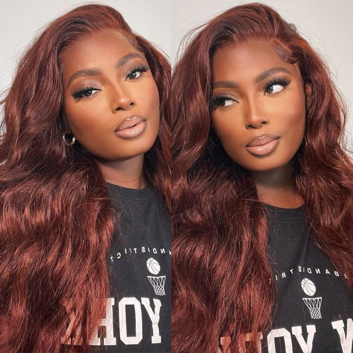 13x4 Reddish Brown HD Lace Front Human Hair Wigs Auburn Body Wave Transparent Lace Wig - Daisy Hair