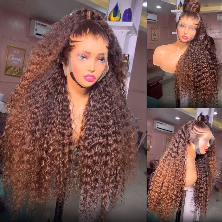 Dark Chocolate Brown Color Wig Curly 13x4 Transparent Lace Frontal Wig Pre Plucked - Daisy Hair