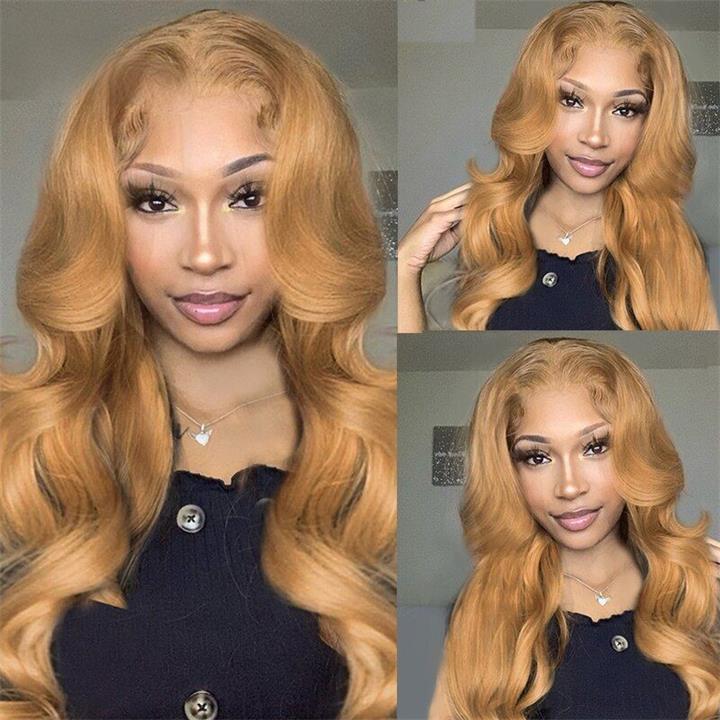Glueless Honey Blonde Body Wave Lace Front Wig 13X4 HD Lace Front Wigs Human Hair 180 Density Daisy Hair
