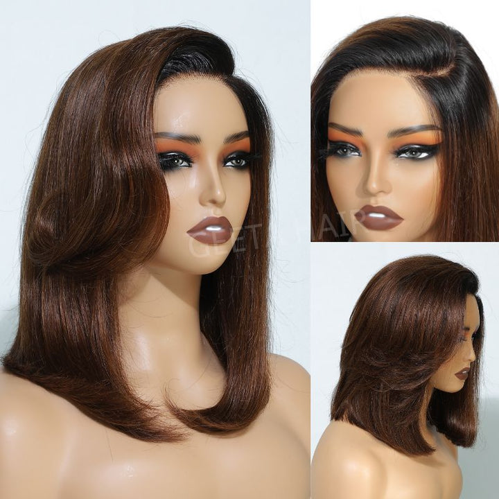 Layer Cut Ombre Brown Colored Wig Short Body Bob Wigs Wear Go Glueless C Part HD Lace Wig Daisy Hair