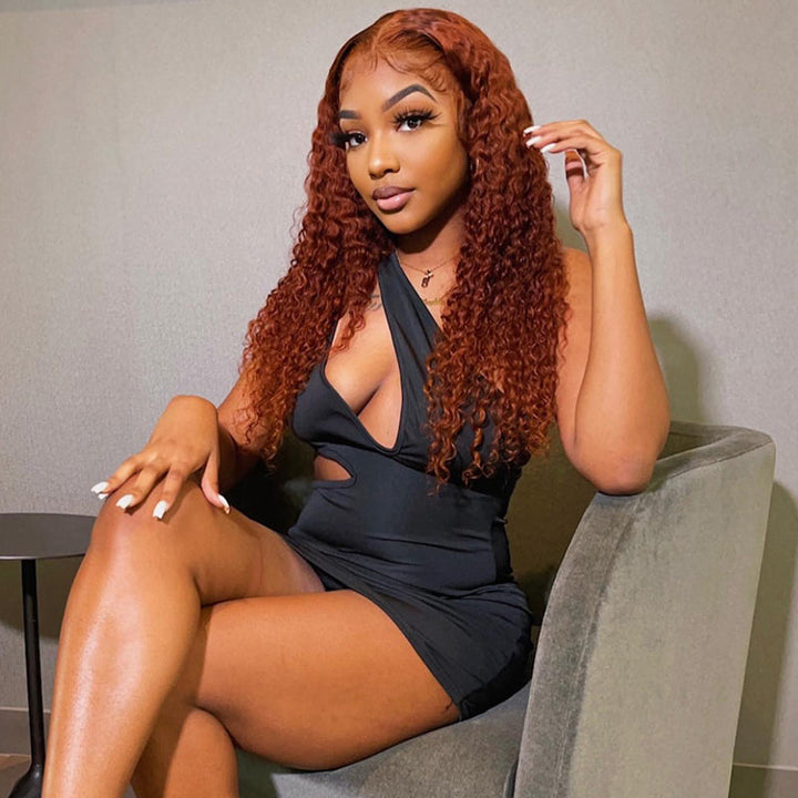 Brown #350 Color Ginger Wig Human Hair Curly Lace Front Wig Pre Plucked Headline With Baby Hair- Daisy Hair