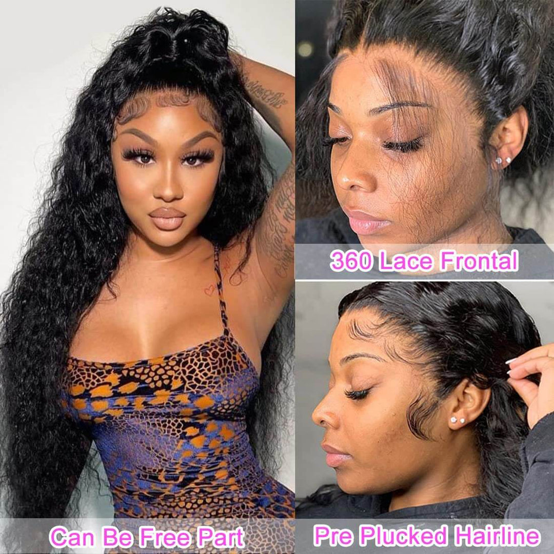 Deep Wave 360 Lace Front Wigs Pre Plucked Natural Hairline Real Human Hair Wigs for Black Women-Daisy Hair