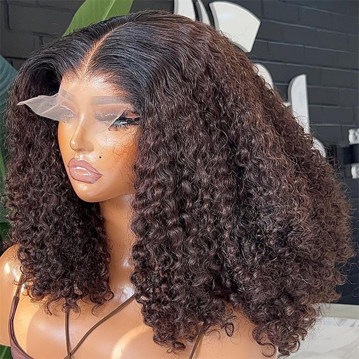 Glueless Wig Curly Human Hair 13x4 Lace Frontal Curly Wave Bob Wig Pre Plucked Natural Hairline - Daisy Hair