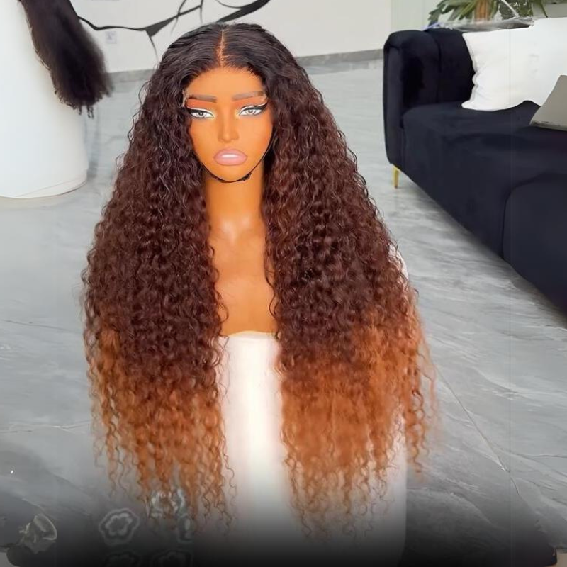 Ombre Brown Curly Lace Front Wigs Human Hair Pre Plucked Deep Curly Wave 13x4 HD Lace Frontal Wigs Daisy Hair