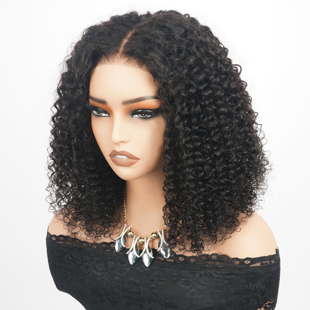 Luxury Designer Series 250% Density Full Kinky Curly Short Bob Wig 4x4 Lace Closure Curly Wig 16 inch Daisy Hair