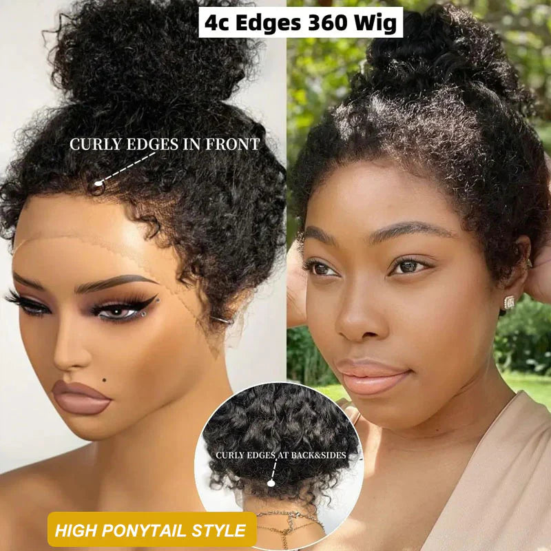 4C Kinky Edges 360 Full Lace Frontal Kinky Curly Human Hair Wigs Pre Plucked Wigs With Kinky Edges Daisy Hair