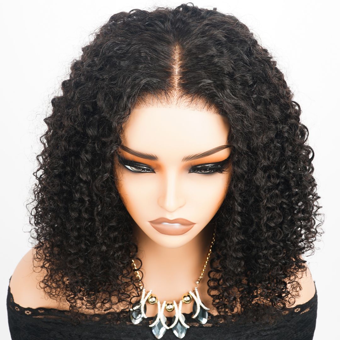 Luxury Designer Series 250% Density Full Kinky Curly Short Bob Wig 4x4 Lace Closure Curly Wig 16 inch Daisy Hair