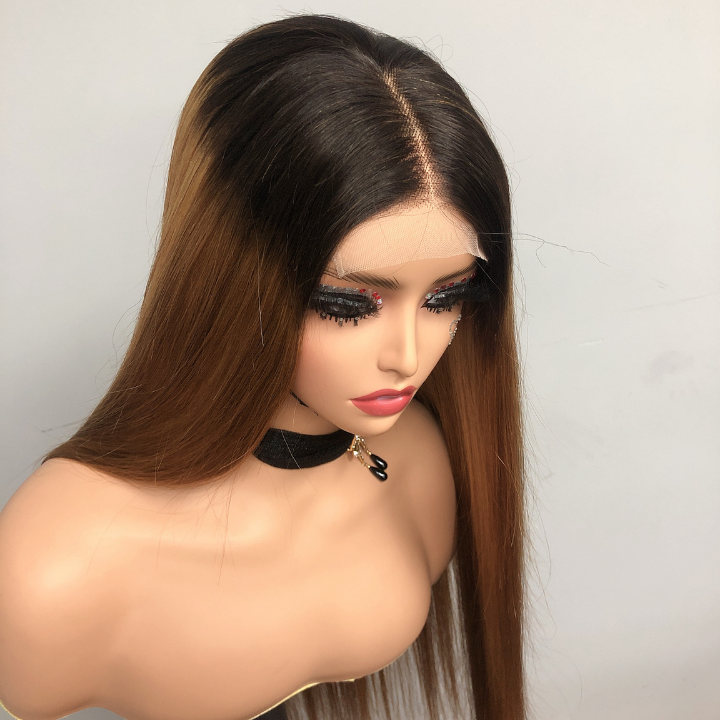 Straight Brown Wig With Blonde Highlights 13x4 HD Transaparent Lace Front Human Hair Wigs With Dark Roots - 	Daisy Hair