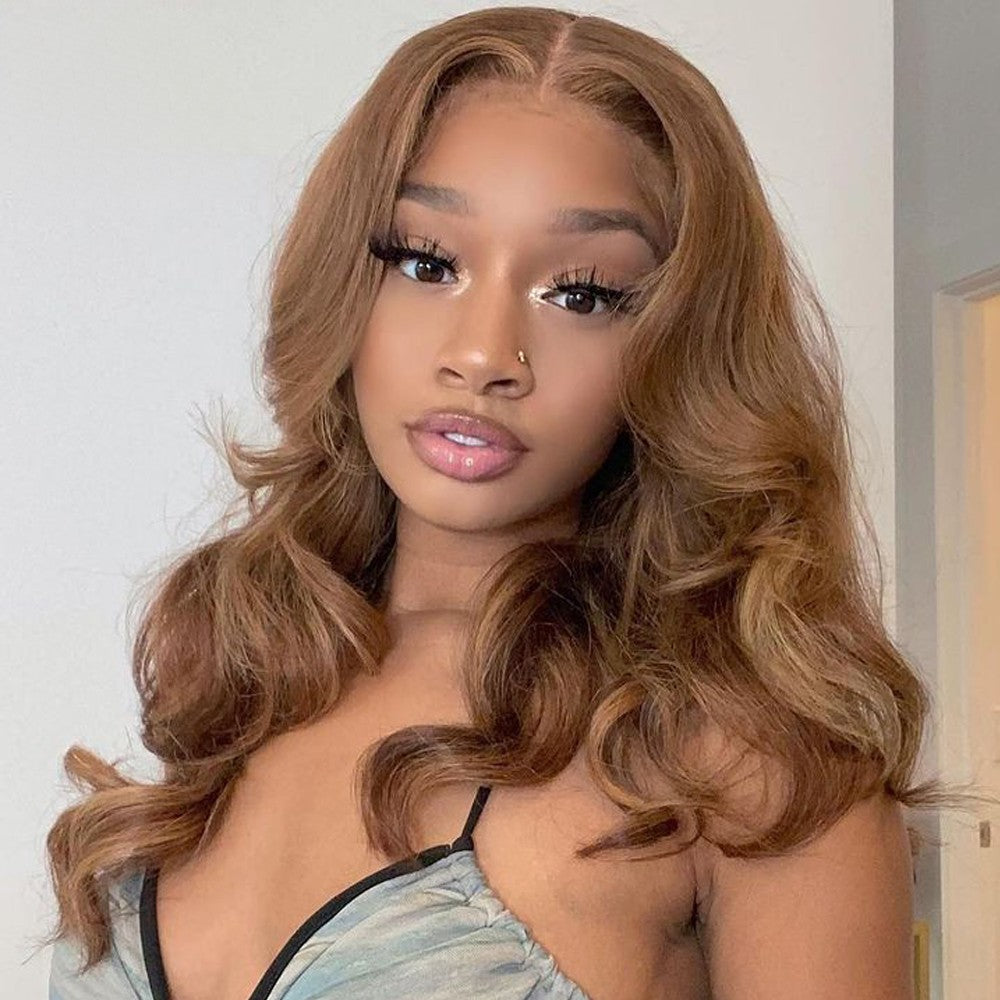 Brown Body Wave Human Hair Bob Wigs Colored Medium Length Transparent Lace Bob Wig Daisy Hair