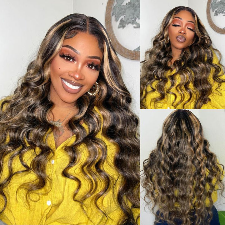 Balayage Highlight Lace Front Wig Body Wave Glueless Human Hair Wigs 180% Density-Daisy Hair