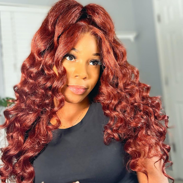 Loose Deep Wave Blue/Reddish Brown/Brown/Burgundy 13x4 Lace Front Wigs Pre Plucked Natural Hairline Human Hair Wigs- Daisy Hair