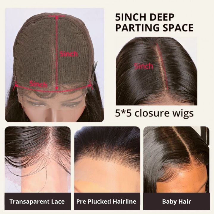 Glueless Highlight Blonde Straight/Body Wave Transparent 5x5 Lace Part Wig Brown Highlights Human Hair Wave Wigs-Daisy Hair