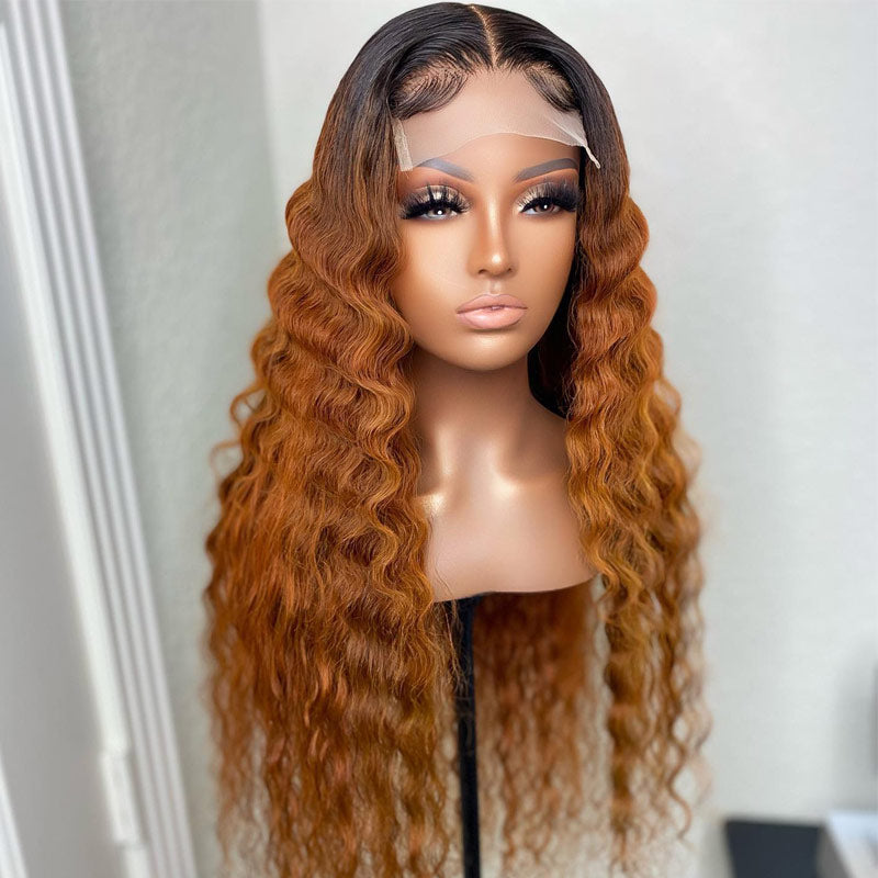 Glueless 5x5 Lace Closure Wig Ombre Colored Human Hair Wigs Collection Natural Crimps Curls Loose Deep Wave-Daisy Hair