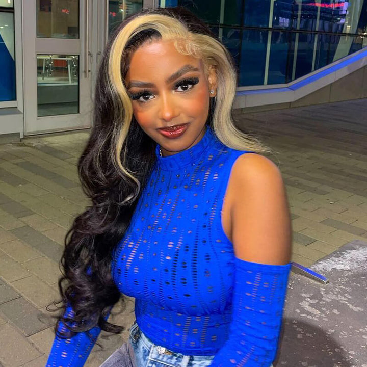 Skunk Striped Wig Natural Body Wave Hairstyle HD Lace Wig Pre drawn Natural Hairline Real Human Hair Wig- Daisy Hair