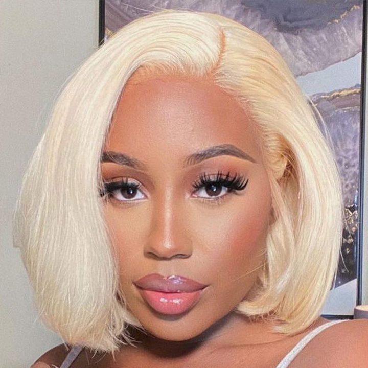 613 Blonde/Pink 13x4 Short Bob Lace Front Wig Straight Hair Undetectable Lace Wig Pre Plucked With Baby Hair Natural Hairline Glueless Wig- Daisy Hair