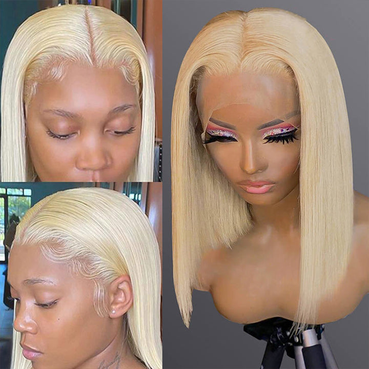 613 Blonde/Pink 13x4 Short Bob Lace Front Wig Straight Hair Undetectable Lace Wig Pre Plucked With Baby Hair Natural Hairline Glueless Wig- Daisy Hair