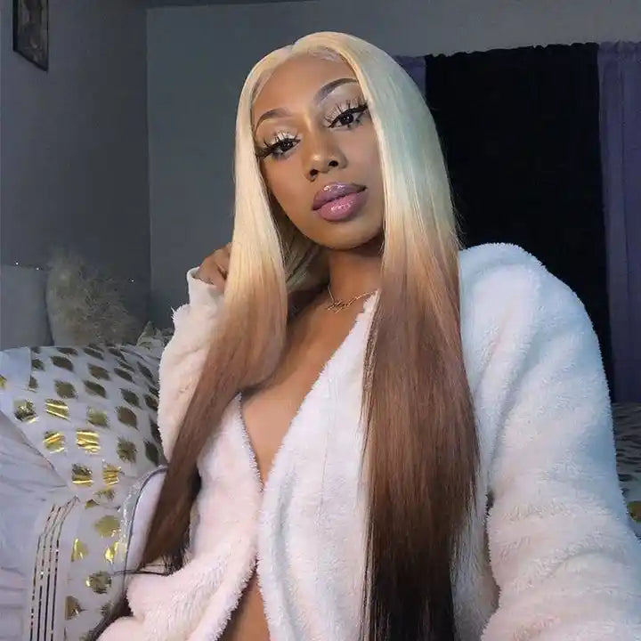 613 Blonde With Brown 13X4 Straight Lace Front Wig Ombre Colored Lace Front Human Hair Wigs Daisy Hair