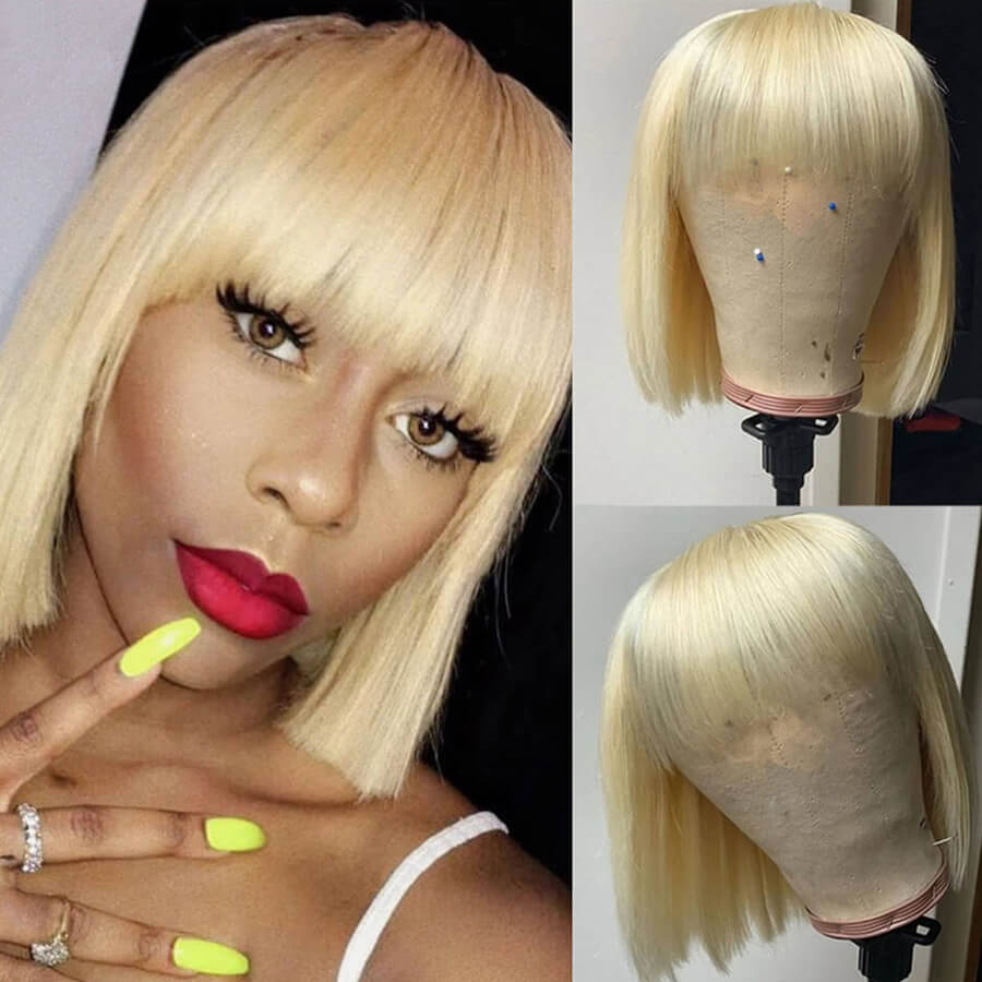 Natural Straight Hair 613 Blonde Bob Wig With Bangs 100% Human Hair Wig - Daisy Hair