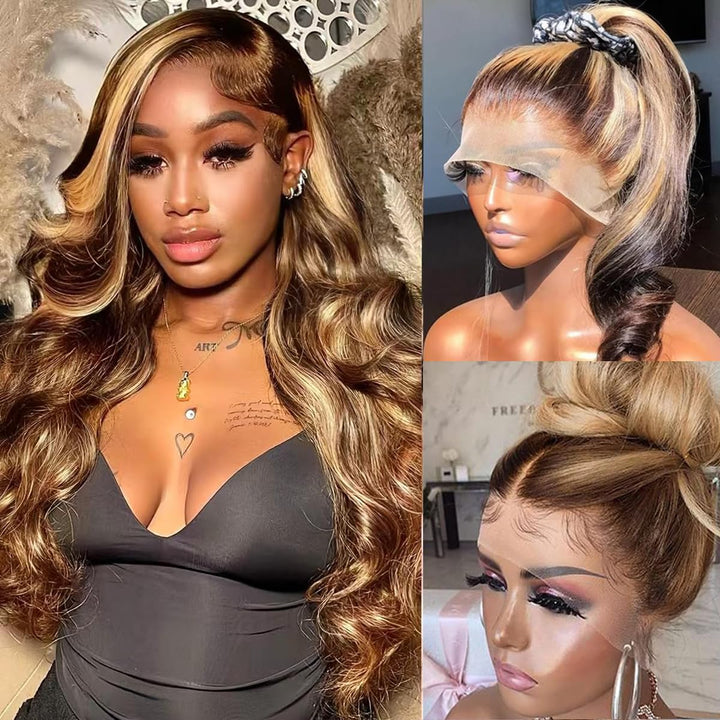 Body Wave Hair Short Bob Black Wig With Blonde Highlights Ombre Hair 13x4 Lace Front 4x4/5x5 Closure Human Hair Wig Daisy Hair