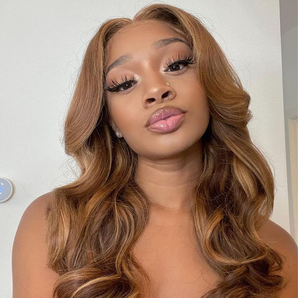 Brown Body Wave Human Hair Bob Wigs Colored Medium Length Transparent Lace Bob Wig Daisy Hair