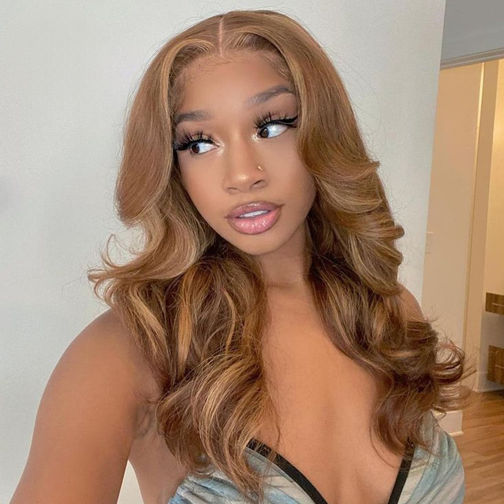 Brown Body Wave Human Hair Bob Wigs Colored Medium Length Transparent Lace Bob Wig Daisy Hair