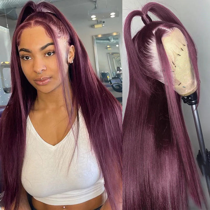 99J Burgundy Color Straight Hair 13x4 HD Lace Front Wigs/4x4 HD Lace Closure Wig Pre Plucked Hairline Real Human Hair Wigs- Daisy Hair