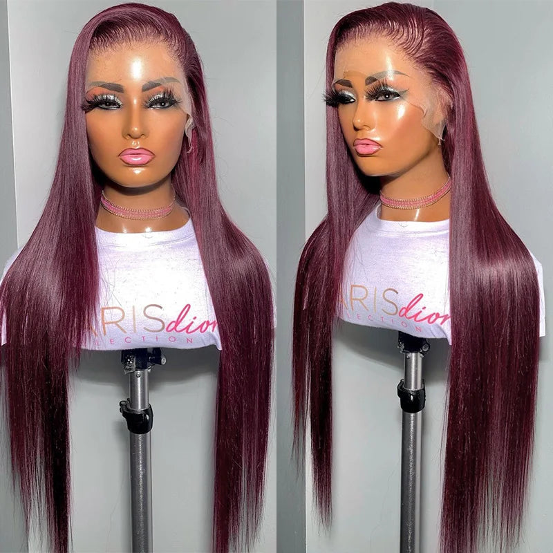 99J Burgundy Color Straight Hair 13x4 HD Lace Front Wigs/4x4 HD Lace Closure Wig Pre Plucked Hairline Real Human Hair Wigs- Daisy Hair