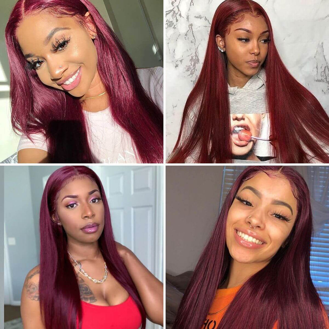 99J Burgundy Color Straight Hair 13x4 HD Lace Front Wigs/4x4 HD Lace Closure Wig Pre Plucked Hairline Real Human Hair Wigs- Daisy Hair