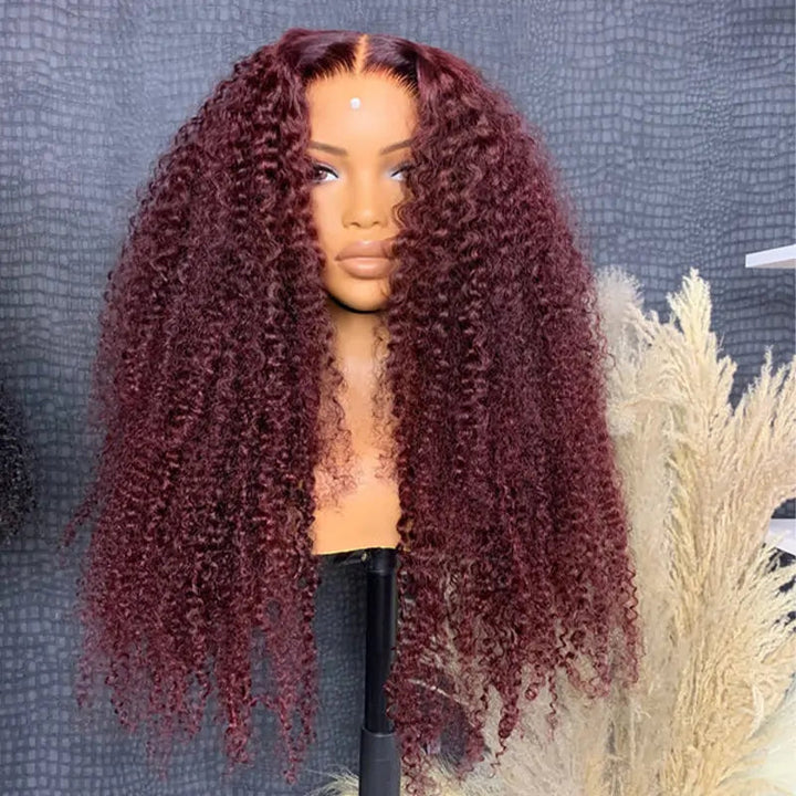 99j Burgundy Hair 13x4 HD Lace Kinky Curly Lace Front Wig Glueless 4x4 Lace Closure Wig Pre Plucked Human Hair Wigs-Daisy Hair