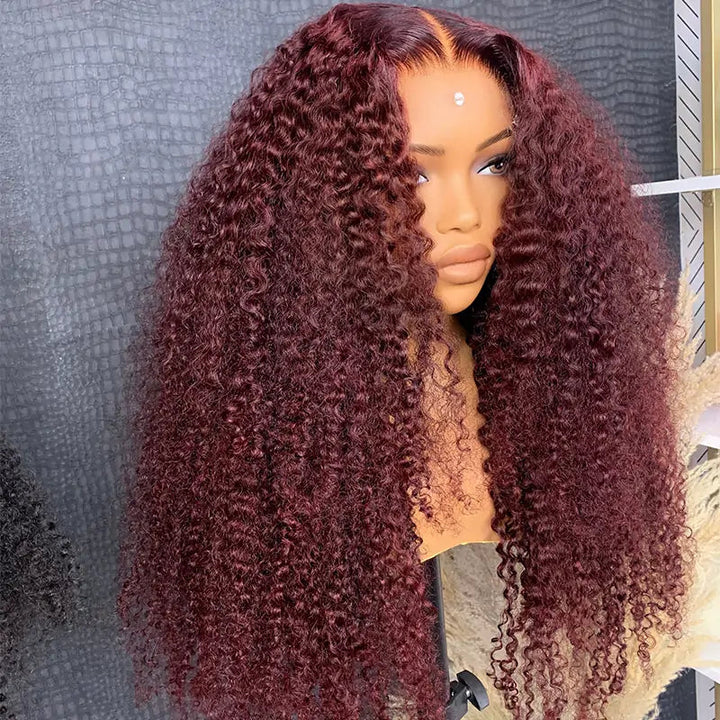 99j Burgundy Hair 13x4 HD Lace Kinky Curly Lace Front Wig Glueless 4x4 Lace Closure Wig Pre Plucked Human Hair Wigs-Daisy Hair