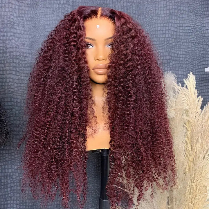 99j Burgundy Hair 13x4 HD Lace Kinky Curly Lace Front Wig Glueless 4x4 Lace Closure Wig Pre Plucked Human Hair Wigs-Daisy Hair