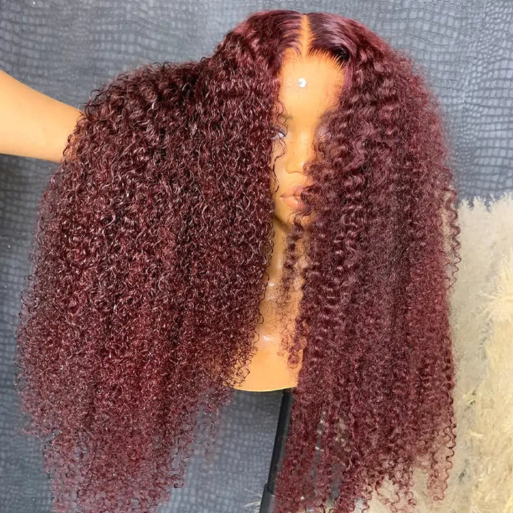 99j Burgundy Hair 13x4 HD Lace Kinky Curly Lace Front Wig Glueless 4x4 Lace Closure Wig Pre Plucked Human Hair Wigs-Daisy Hair