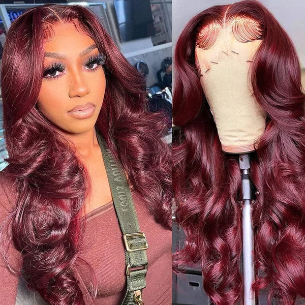 Burgundy Body Wave HD Lace Front Wig 99j Colored Glueless Pre Plucked Nature Hairline Human Hair Wigs- Daisy Hair