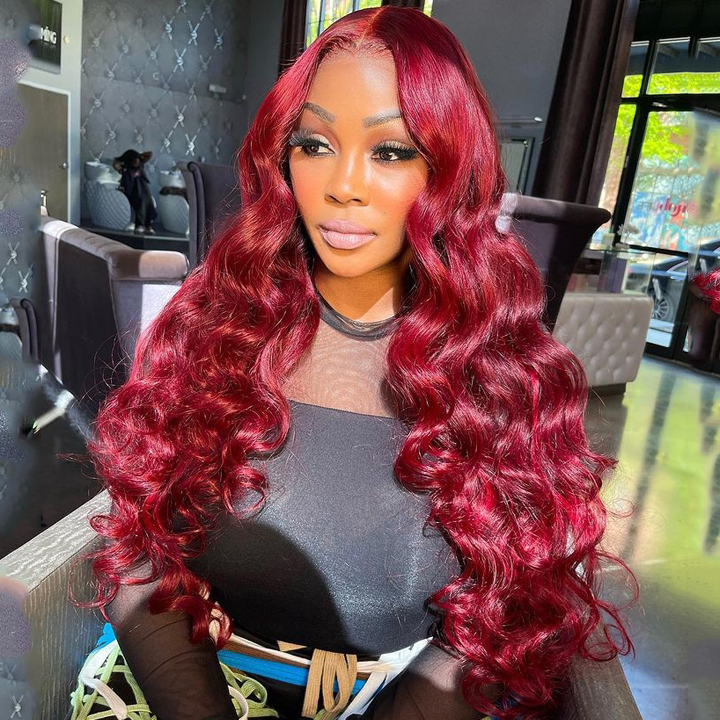 Loose Wave 13x4/4x4 Burgundy Hair Lace Front Wig 99j Colored Long Human Hair Wigs Daisy Hair