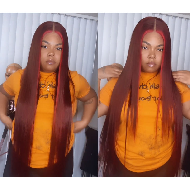 Highlight Ombre Straight Hair 99j Human Hair Wig HD Lace Font Wig Pre Plucked Natural Hairline-Daisy Hair