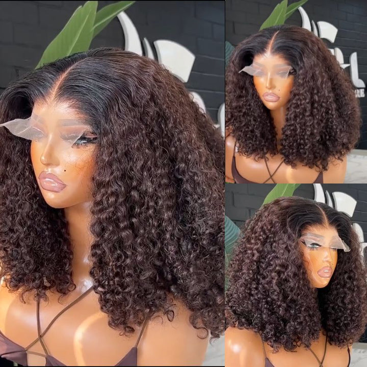 Glueless Wig Curly Human Hair 13x4 Lace Frontal Curly Wave Bob Wig Pre Plucked Natural Hairline - Daisy Hair