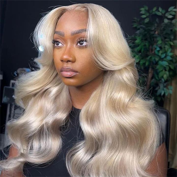 Ash Blonde Body Wave Lace Front Wig Blonde Colored Human Hair Wigs 180% Density Daisy Hair