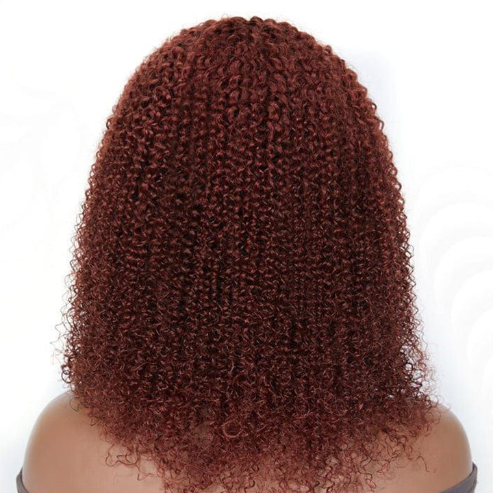 Reddish Brown Kinky Curly HD Lace Bob Wig Auburn Afro Curly Invisible Lace Human Hair Bob Wigs Daisy Hair