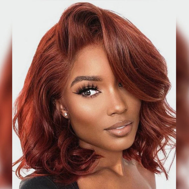 Glueless Reddish Brown Body Wave HD Lace Bob Wig Auburn Body Wave Invisible Lace Human Hair Bob Wigs Daisy Hair