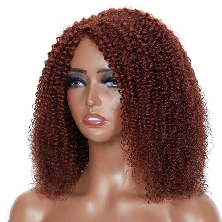 Reddish Brown Kinky Curly HD Lace Bob Wig Auburn Afro Curly Invisible Lace Human Hair Bob Wigs Daisy Hair