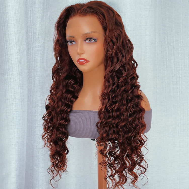 Reddish Brown Deep Wave Tranparent Lace Front Wig Auburn Deep Hairline HD Clear Lace Human Hair Wigs Daisy Hair