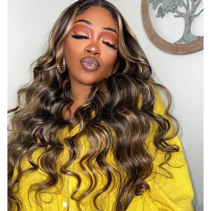 Balayage Highlight Lace Front Wig Body Wave Glueless Human Hair Wigs 180% Density-Daisy Hair