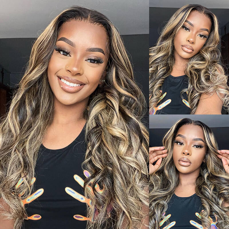 Balayage Highlight Lace Front Wig Body Wave Glueless Human Hair Wigs 180% Density-Daisy Hair