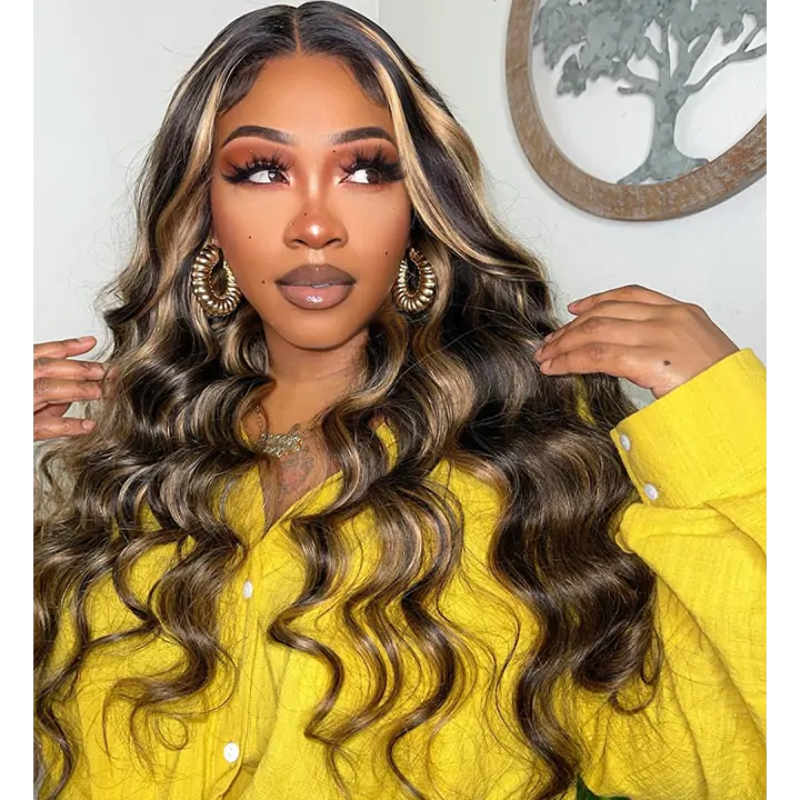 Balayage Highlight Lace Front Wig Body Wave Glueless Human Hair Wigs 180% Density-Daisy Hair