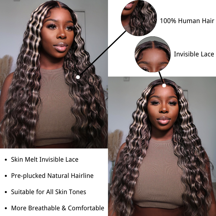 Balayage Loose Deep Wave 13x4/4x4 HD Lace Wig For Women Highlight Human Hair Wigs With Baby Hair - Daisy Hair