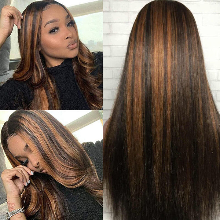 Balayage Blonde Highlight 4x4/13x4 Hd Lace Wig Straight/Body Wave Human Hair Wigs With Brown Highlights-Daisy Hair